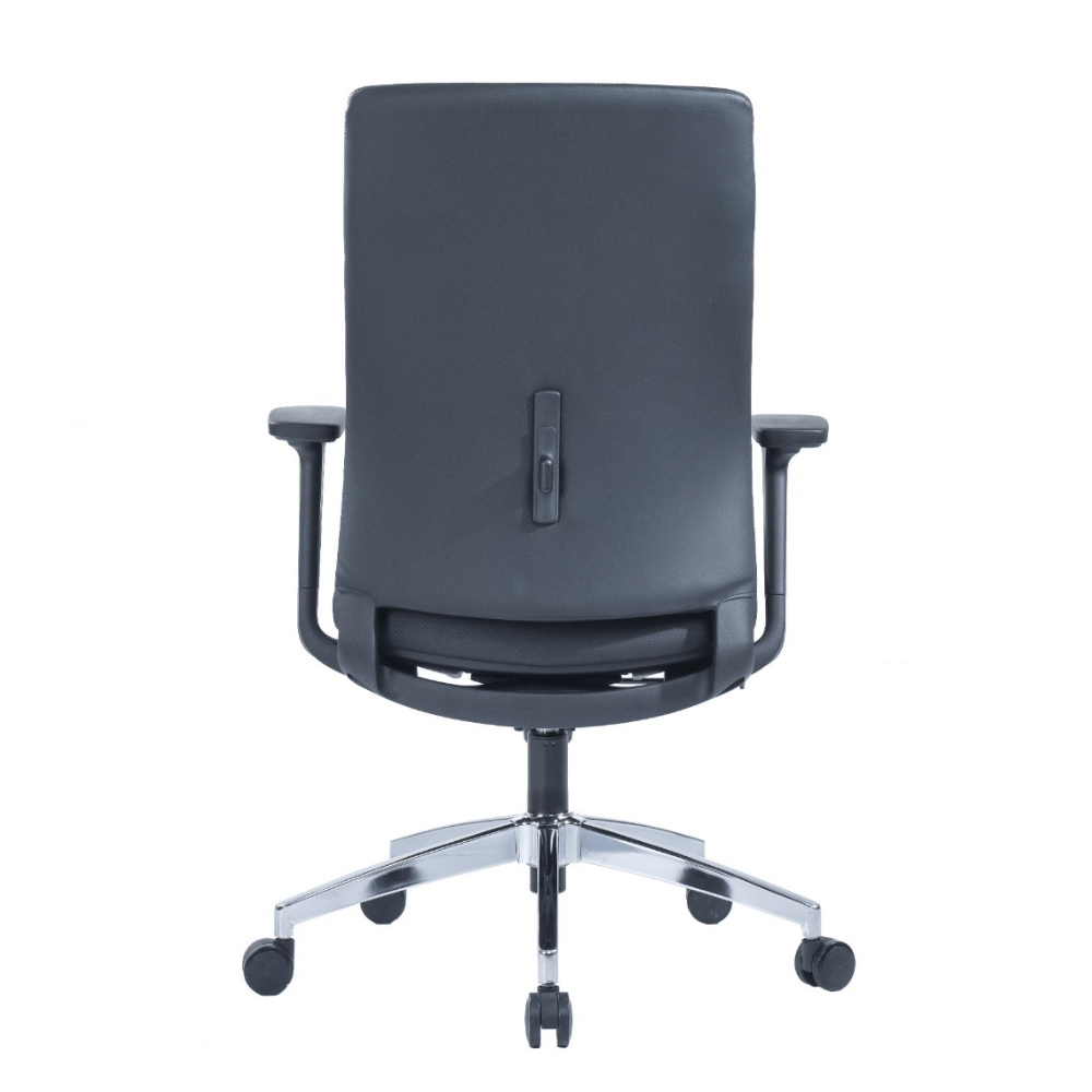 Paco Task Chair (Black) with medium back, adjustable armrest, and grey nylon base.